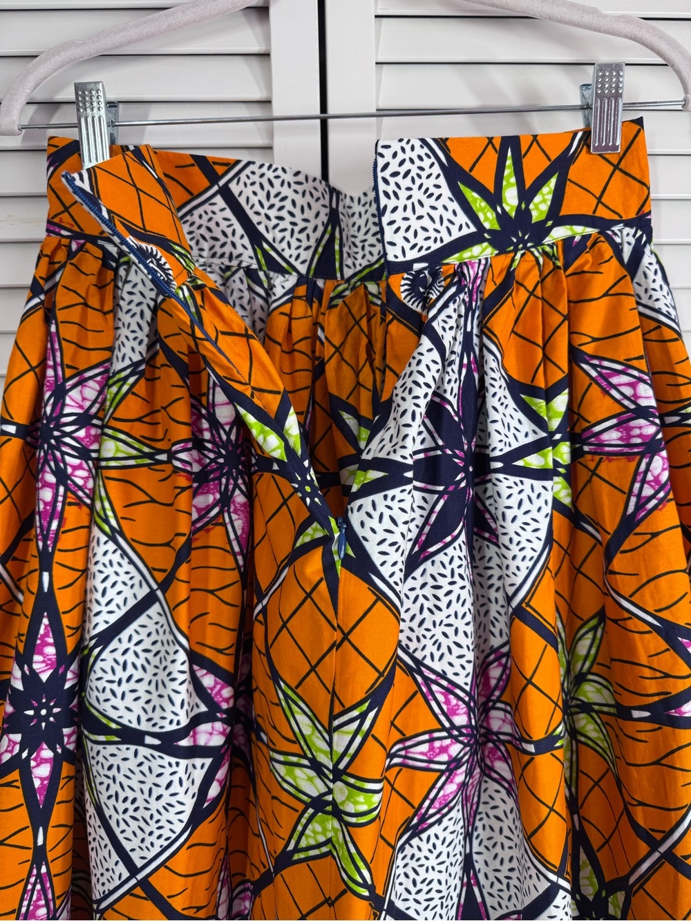 Chen Burkett New York Long Maxi Skirt African Print Orange Geometric Medium - Picture 9 of 11